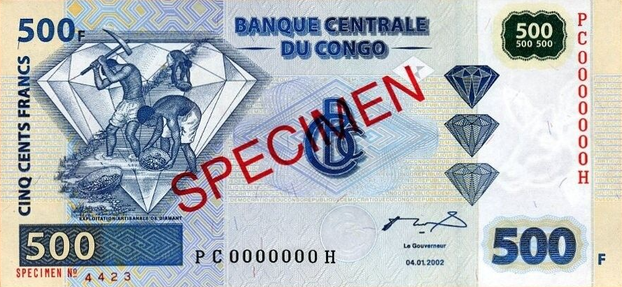 (093) Congo Dem. Rep. P96S - 500 Francs 2002 SPECIMEN
